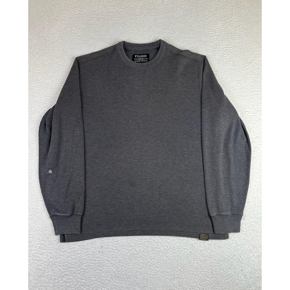 Filson Sweatshirt Mens Medium Gray Thermal Waffle Knit Pullover Crewneck Logo